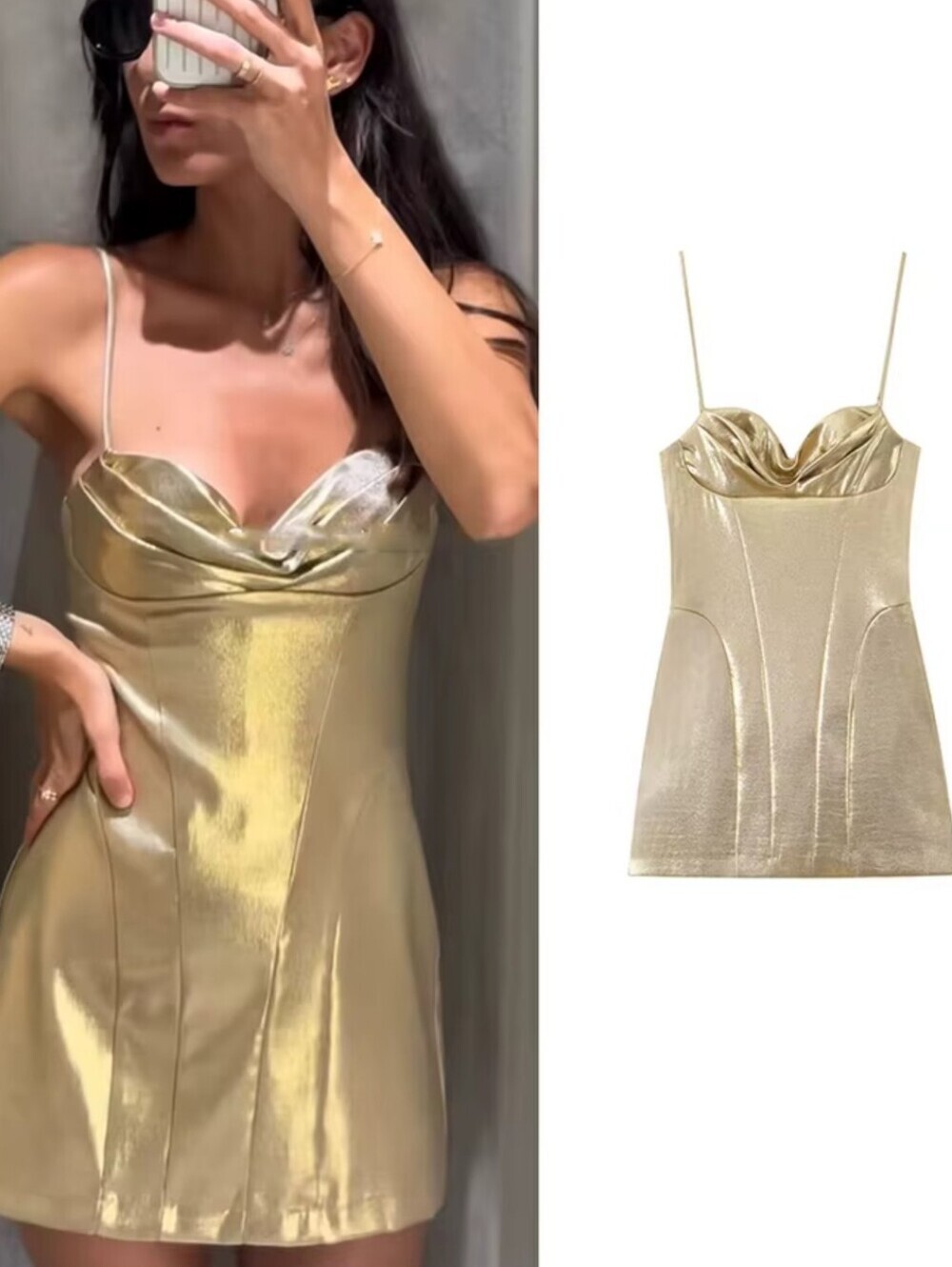 Summer New Women Shinning Metallic Color Sling Mini Dress Chic Corset Design Cas